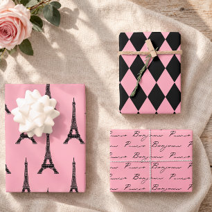 Pink Eiffel Tower Paris Wrapping Paper Sheets