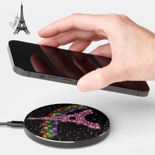 Pink Eiffel Tower  Rainbow Wireless Charger