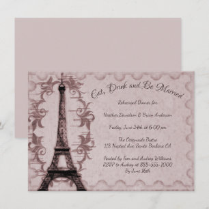 Pink Eiffel Tower Rehearsal Dinner Invitation