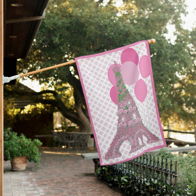 Pink Eiffel Tower Roses Rose  Balloons House Flag (In SItu)