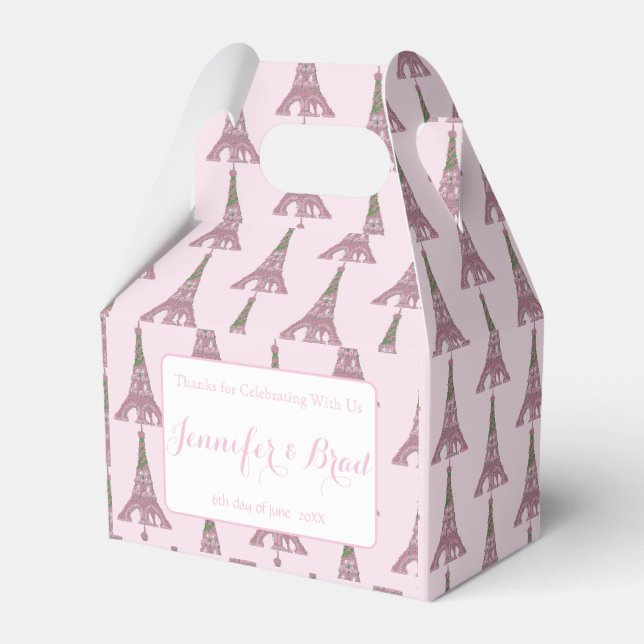 Pink Eiffel Tower Roses Rose Wedding  Favor Box (Front Side)