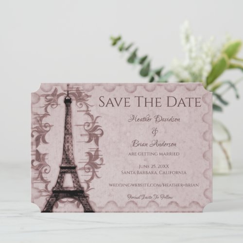 Pink Eiffel Tower Save The Date Announcement