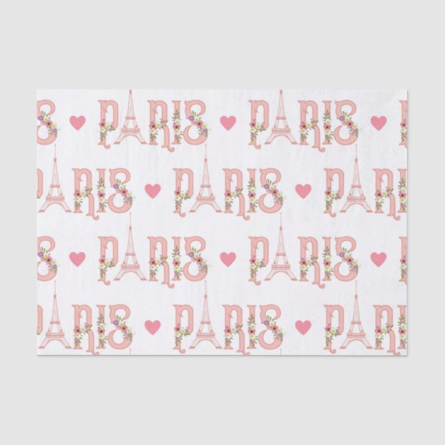 Pink Eiffel Tower Silhouette Paris Flowers French Tissue Paper (Front)