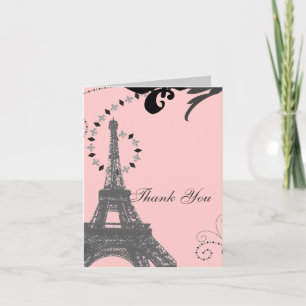 pink eiffel tower vintage paris thank you card