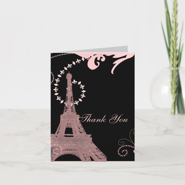 pink eiffel tower vintage paris thank you card (Front)