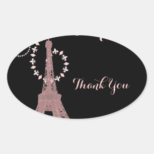 pink eiffel tower vintage paris thank you oval sticker