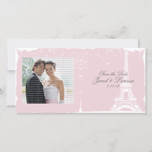Pink Eiffel Tower Wedding Announcement Photo Cards (Front)
