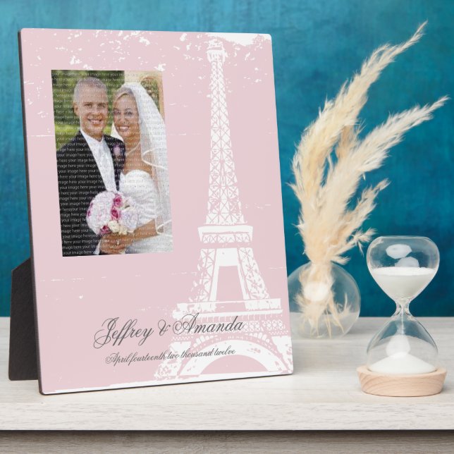 Pink Eiffel Tower Wedding Photo Plaque (Side)