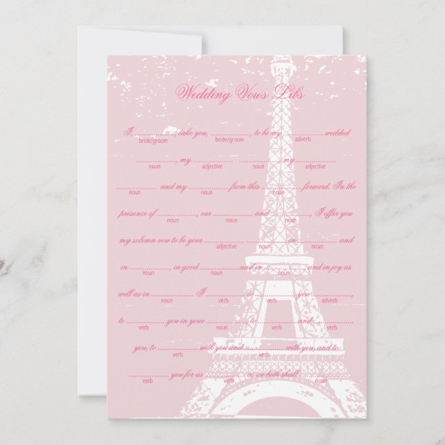 Pink Eiffel Tower Wedding Vows Libs Game (Front)