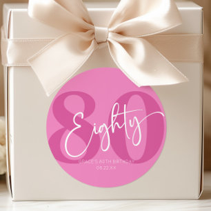 Pink Eighty 80th Eightieth Birthday Party Favor Classic Round Sticker