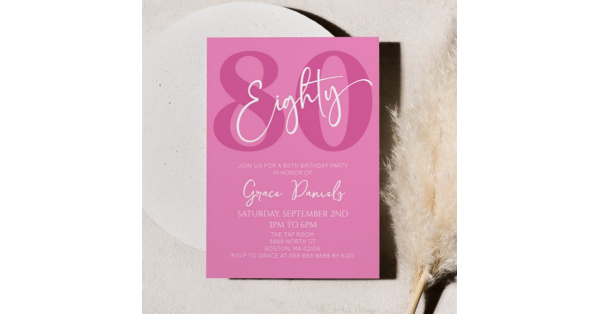 Pink Eighty 80th Eightieth Birthday Party Invitation | Zazzle