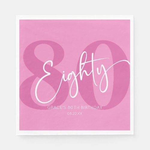 Pink Eighty 80th Eightieth Birthday Party Napkins