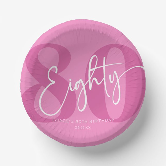 Pink Eighty 80th Eightieth Birthday Party Paper Bowls (Front)