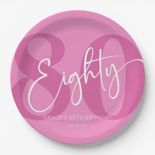 Pink Eighty 80th Eightieth Birthday Party Paper Plates