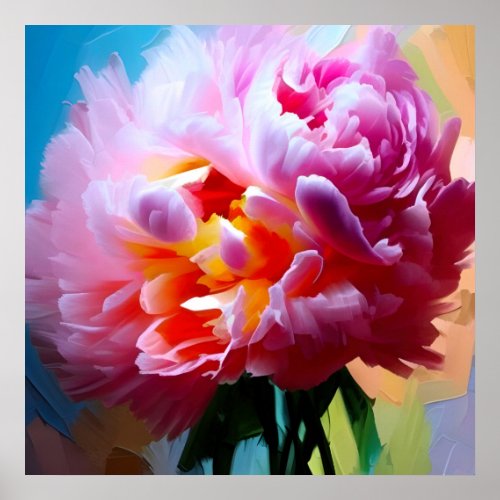 Pink Elation II colorful peony floral art Poster