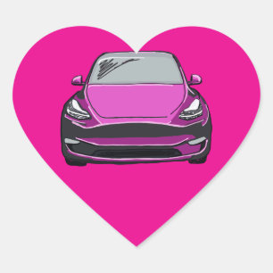 Pink Electric Vehicle SUV Car Drawing Heart Sticker
