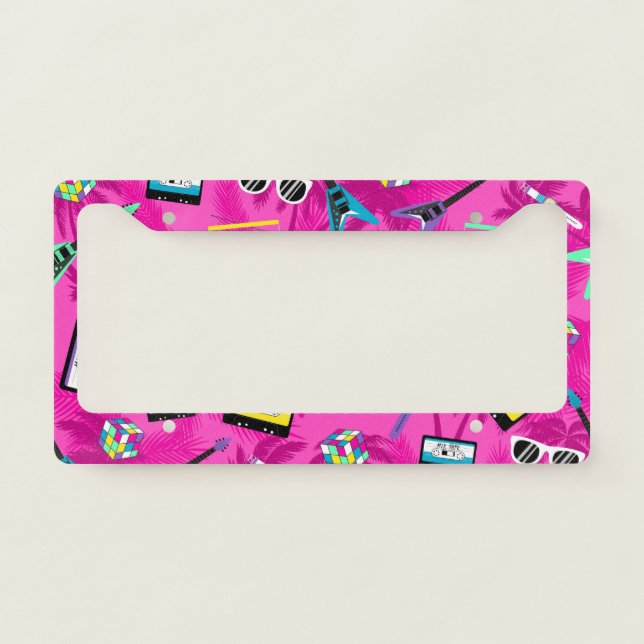 Pink Electrifying 80s pop music theme License Plate Frame (Front)