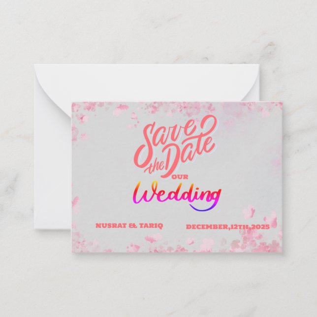 Pink Elegance: A Winter Wonderland Save the Date Note Card (Front)