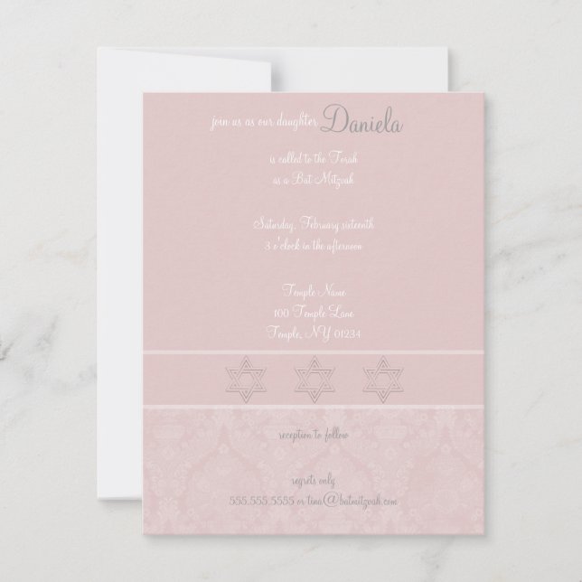 PInk Elegance Bat Mitzvah Invitations (Front)