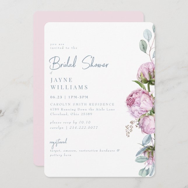 Pink Elegance Floral Bridal Shower  Invitation (Front/Back)