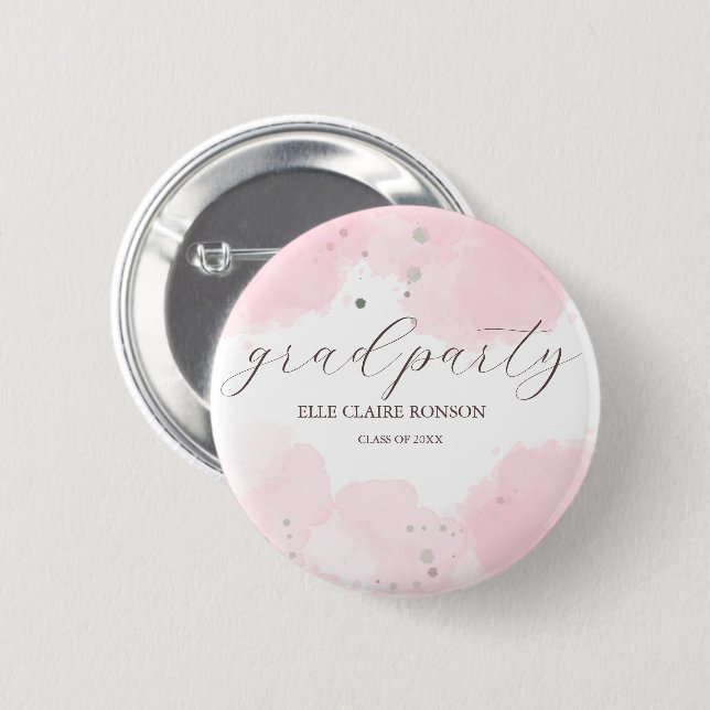 pink Elegance Graduation Party Invitation Button (Front & Back)