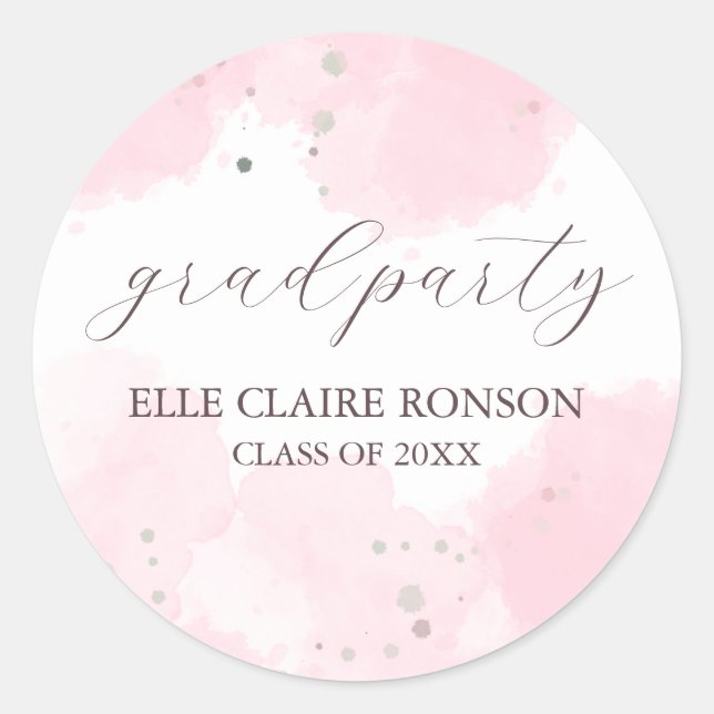 pink Elegance Graduation Party Invitation Classic Round Sticker (Front)