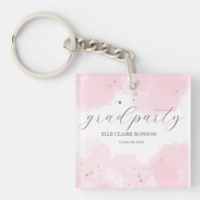 pink Elegance Graduation Party Invitation Keychain (Front)
