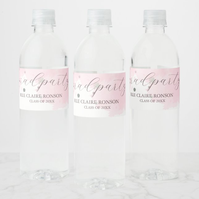 pink Elegance Graduation Party Invitation Water Bottle Label (Bottles)