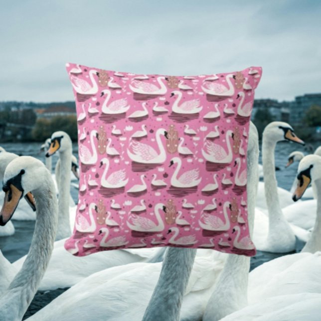 Pink Elegance Swan Throw Pillow (Creator Uploaded)
