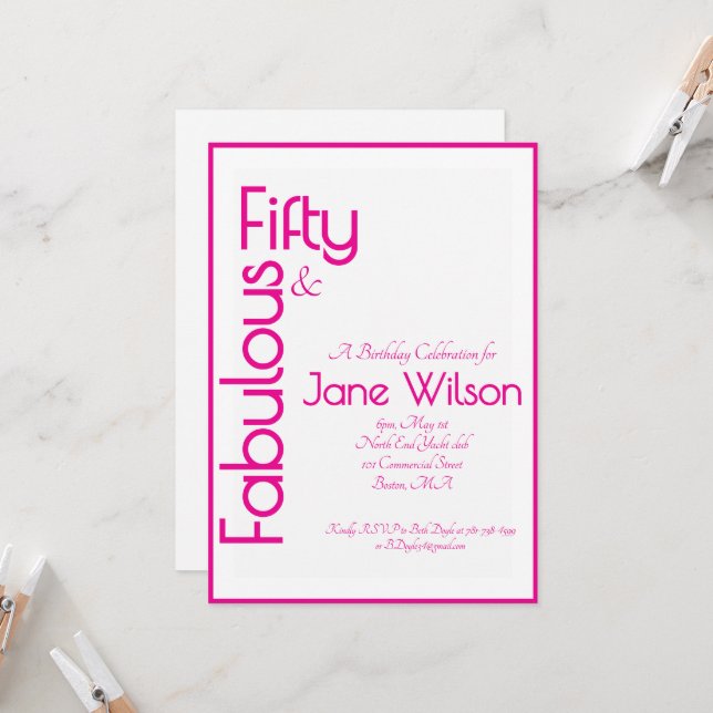 Pink Elegant 50th Birthday Invitation (Front/Back In Situ)