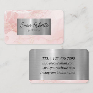 Pink Elegant Alcohol Ink Design Gold Glitter Business Card