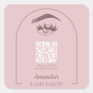Pink Elegant Arc Beauty Salon QR Code Square Sticker