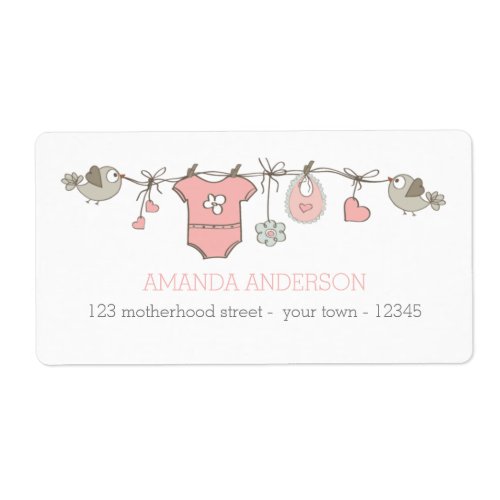 Pink elegant baby girl clothes announcement label