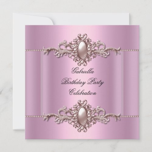 Pink Elegant Birthday Party Pearl Invite
