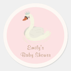 Pink Elegant Boho Arch Princess Swan Baby Shower Classic Round Sticker