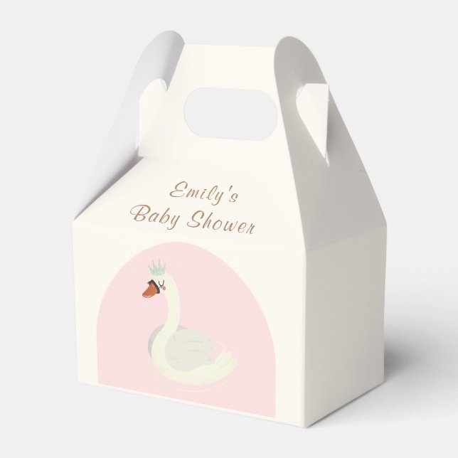Pink Elegant Boho Arch Princess Swan Baby Shower  Favor Boxes (Front Side)