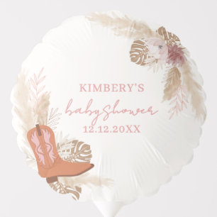 Pink Elegant Boho Cowgirl Boots Pampas Baby Shower Balloon
