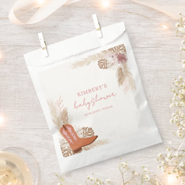 Pink Elegant Boho Cowgirl Boots Pampas Baby Shower Favor Bag (Clipped)