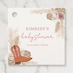 Pink Elegant Boho Cowgirl Boots Pampas Baby Shower Favor Tags