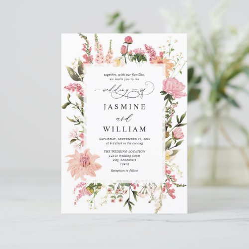 Pink Elegant Boho Wildflower Modern Chic Wedding Invitation