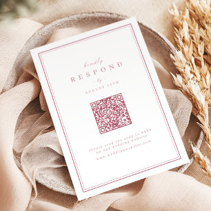 Pink Elegant borders gold classy QR code wedding RSVP Card