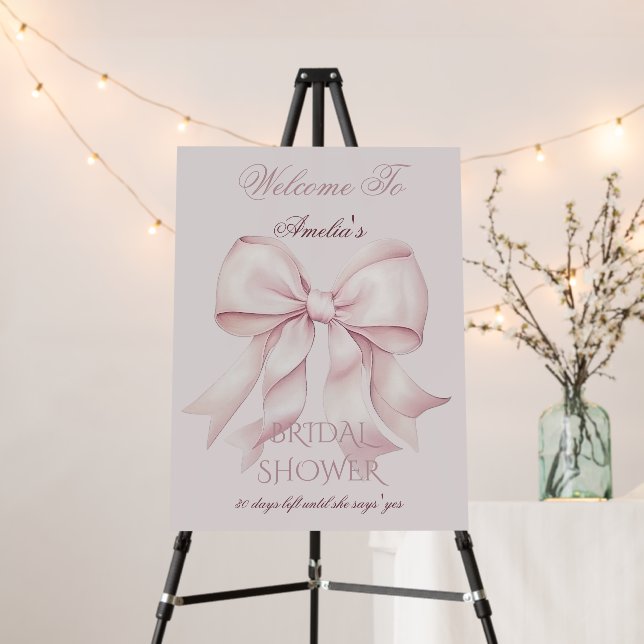 Pink Elegant Bow Bridal Shower Welcome Sign (In Situ (Stand))