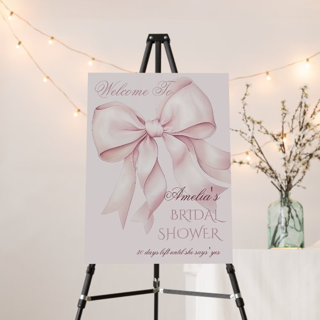 Pink Elegant Bow Bridal Shower Welcome Sign (In Situ (Stand))