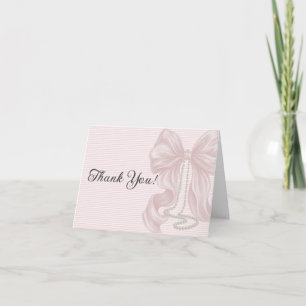 Pink Elegant Bow Girl Baby Shower Letterpress Thank You Card