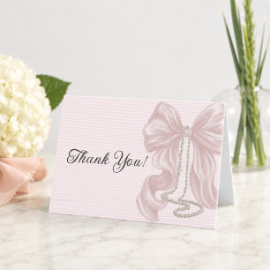 Pink Elegant Bow Girl Baby Shower Thank You Card