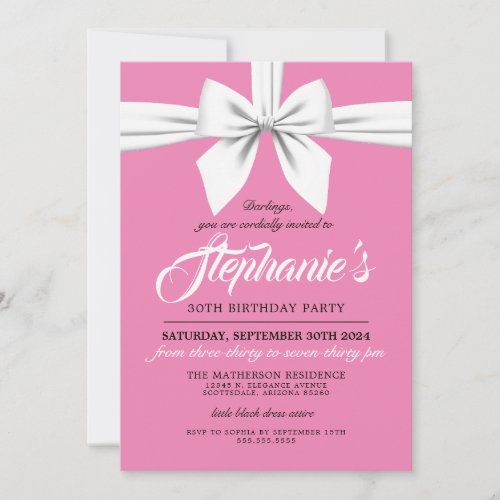 Pink Elegant Bow White Tiffany Birthday Invitation