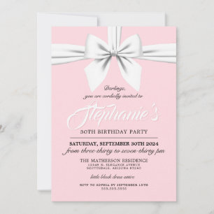 Pink Elegant Bow White Tiffany Birthday Invitation