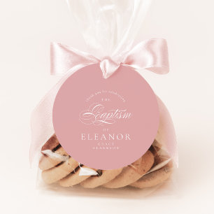 Pink Elegant Calligraphy Baptism Thank You Favor Tags