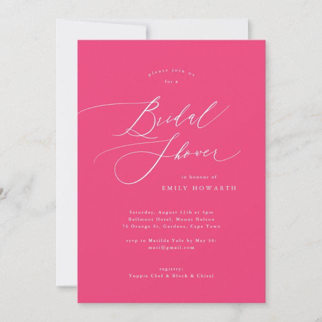 Pink Elegant Calligraphy Bridal Shower Invitation (Front)