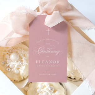 Pink Elegant Calligraphy Christening Favor Gift Tags